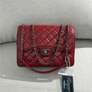 CHANEL Red Lambskin Classic Flap Bag Jumbo SHW
